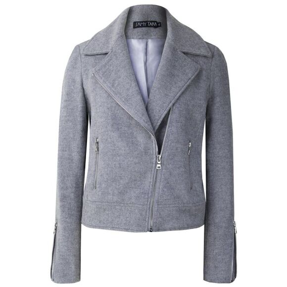 J'amy Tarr Jackets & Blazers - J'amy Tarr Wool Asymmetric Zip Front Cropped Moto Jacket Gray Small